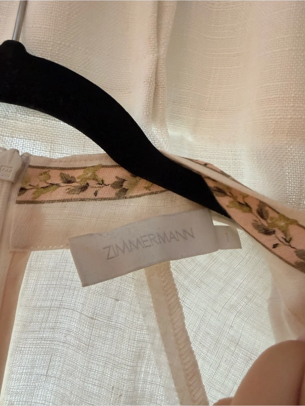 Zimmermann Cream Maxi Dress 1 with Olive and Pink Floral Trim (US 4-6 or Small) - Picture 5 of 5